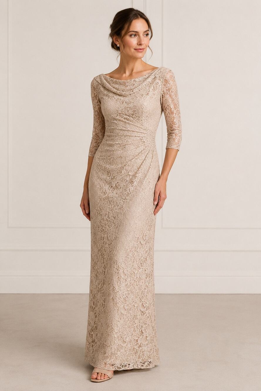 Lauren Ralph Lauren Evening Lace Gown Size 8 Champagne Long Formal Dress
